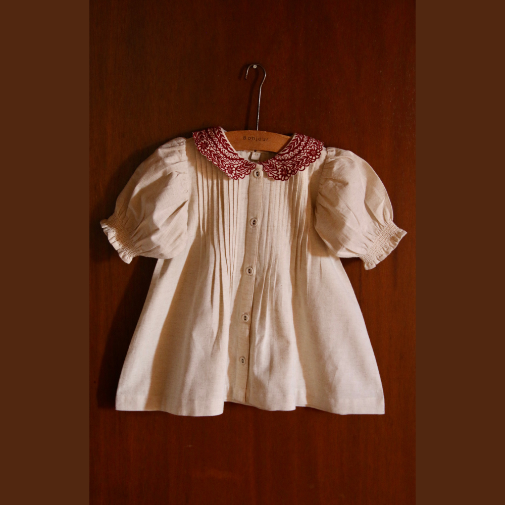 トップス Bonjour Diary TUNIQUE BLOUSE 8Y Bonjour Diary Long blouse with emb. collar, Natural cotton flex