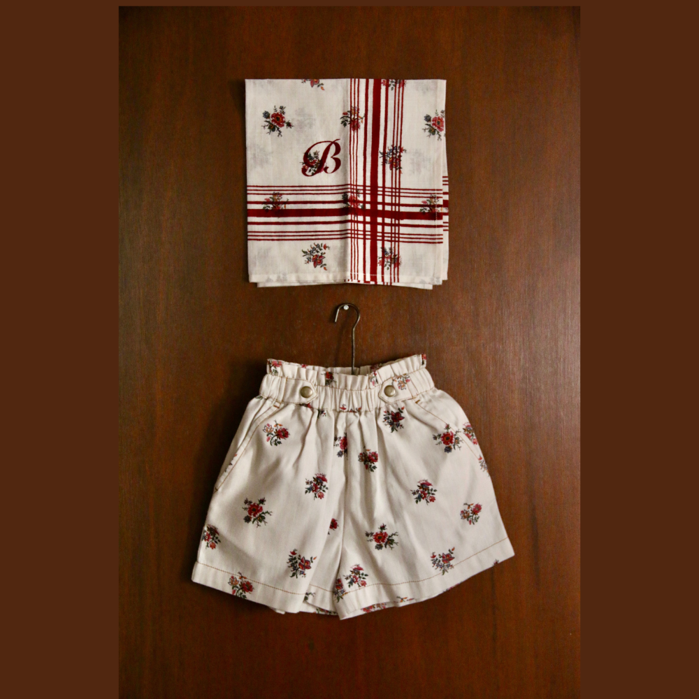 Bonjour Diary Shorts with scarf, Garden flowers print Denim