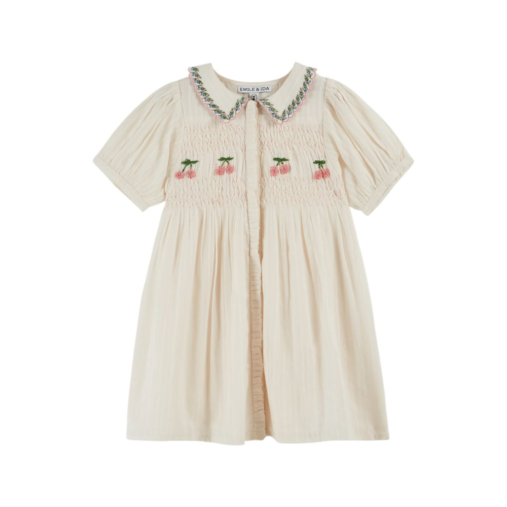 Emile et Ida Hand Embroidered Smocked Dress, Cream Tinyapple Emile et Ida Hand Embroidered Smocked Dress, Cream Tinyapple