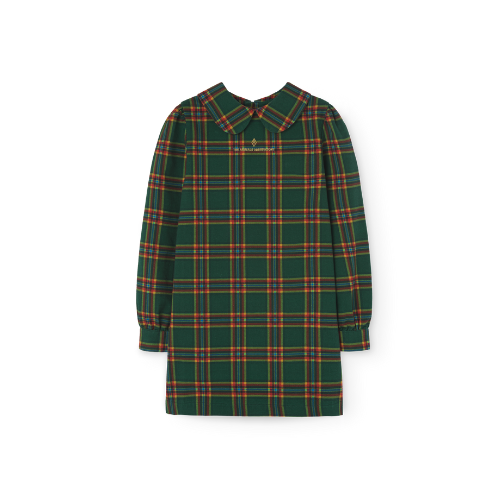 Girls Green Check Cotton Dress 8Y