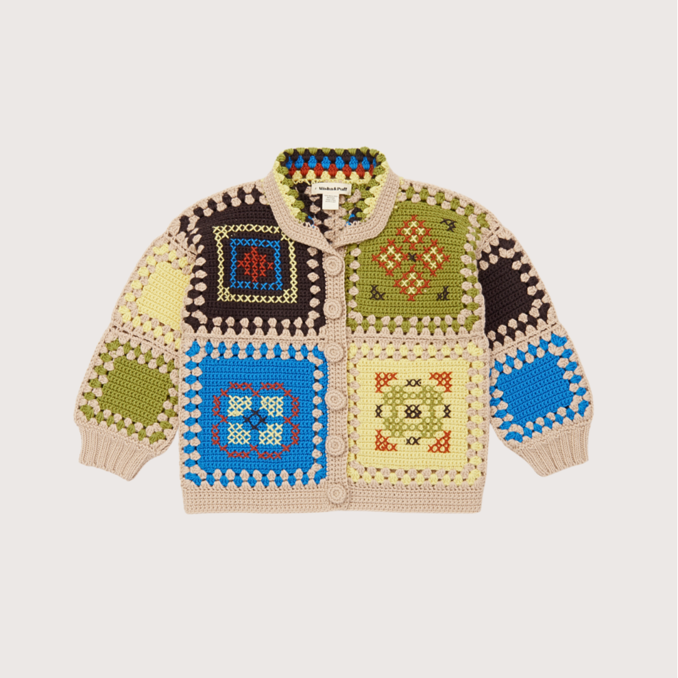 Misha & Puff Cross Stitch Crochet Cardigan, Patina – Tinyapple Misha & Puff Cross Stitch Crochet Cardigan, Patina – Tinyapple