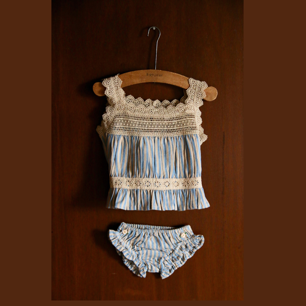 新品　bonjour diary 23aw stripe tunic 12y Bonjour Diary Set - top & panty, Blue transat stripe – Tinyapple