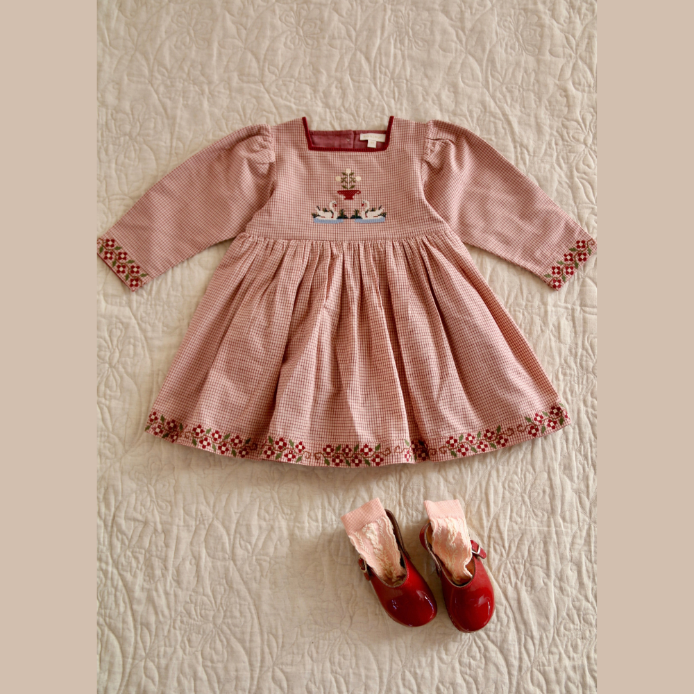 Bonjour Diary Embroidered dress Nude check – Tinyapple