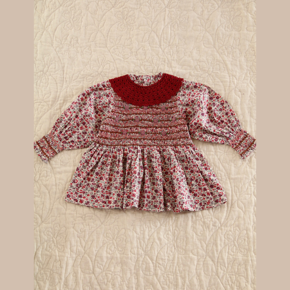 Bonjour Diary Handsmock blouse with collar Flowers field print