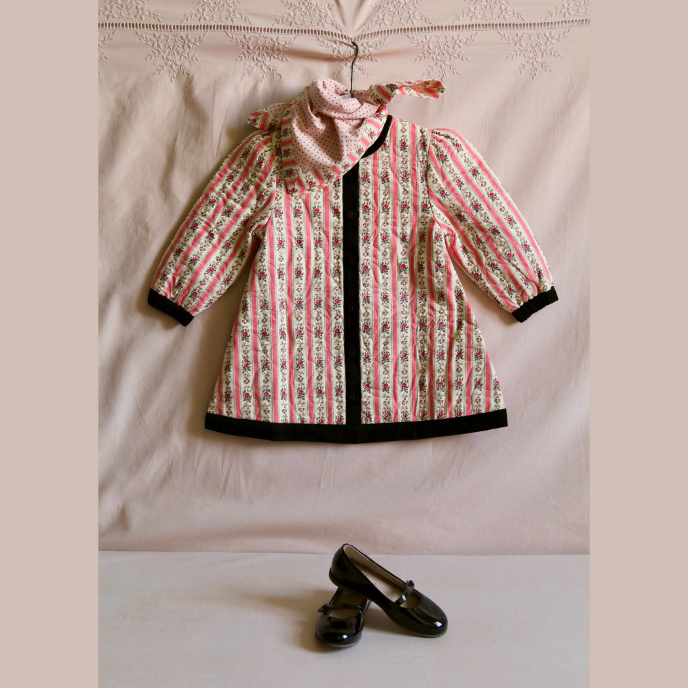 Bonjour Diary Dress Coat with Scarf, Tapestry pink stripe