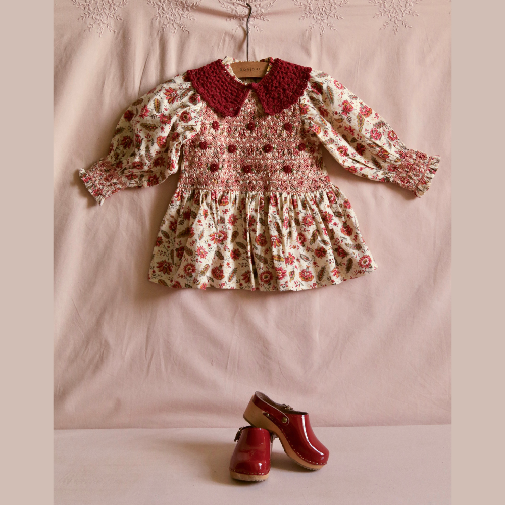 トップス Bonjour diary HANDSMOCK BLOUSE 6y Bonjour Diary Handsmock Blouse with Removable Crochet Collar