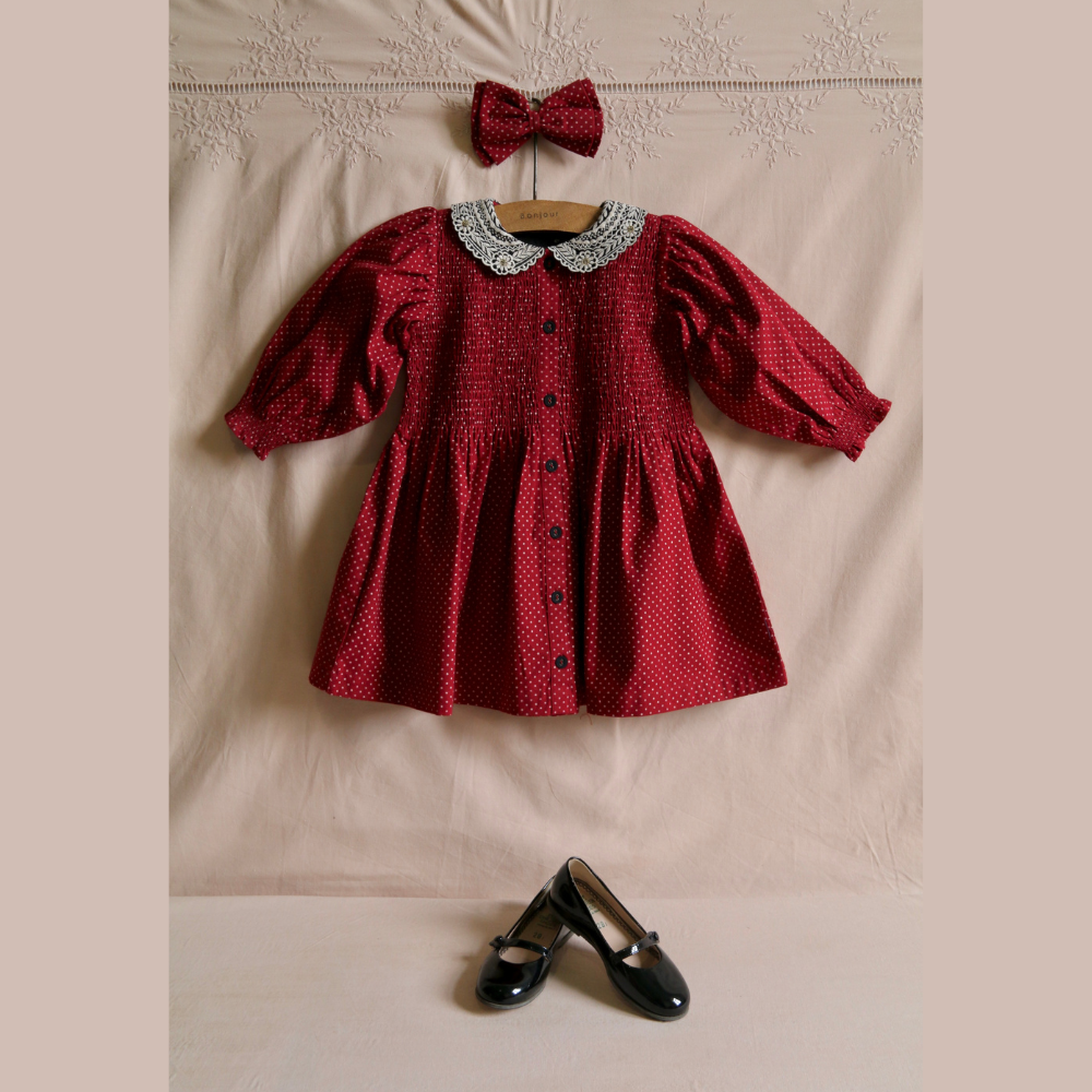 Bonjour Diary Tunique with Hair Clip, Red wine dot print