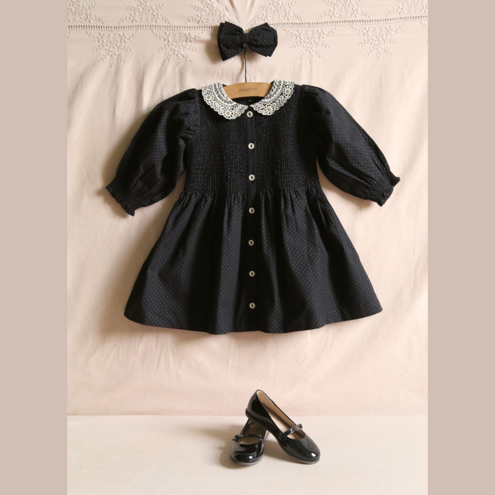 Bonjour Diary Tunique with Hair Clip, Black dot print