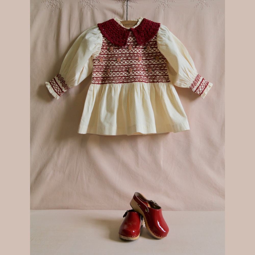 トップス Bonjour diary HANDSMOCK BLOUSE 6y Bonjour Diary Handsmock Blouse with Removable Crochet Collar