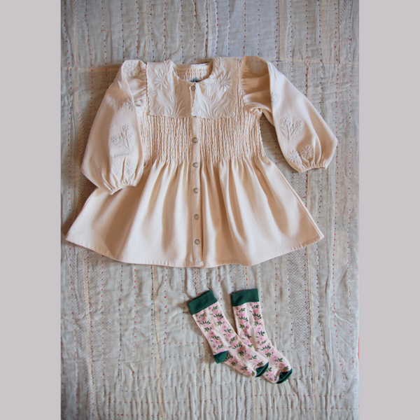 Bonjour diary♡DENIM TUNIQUE♡10Y Bonjour Diary Embroidered Tunique, Ivory garment dyed denim
