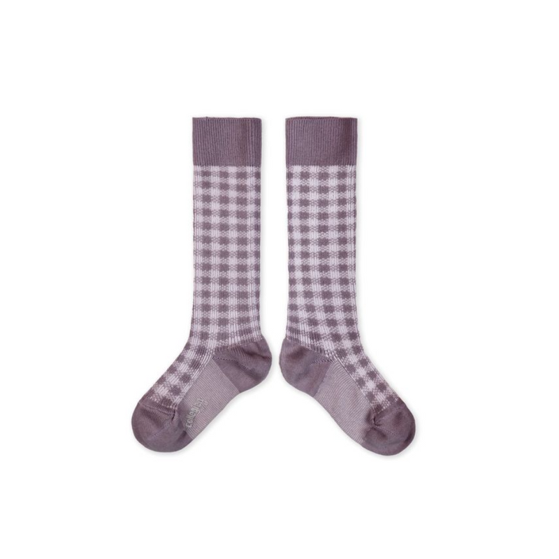 Collegien Claude Gingham Knee-high Socks, Glycine du Japon