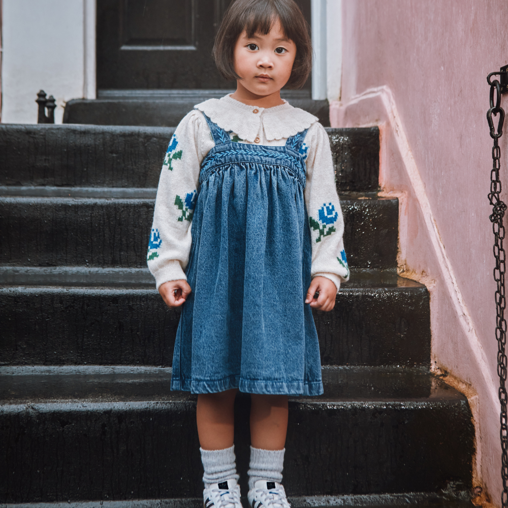 Emile et Ida Loose Dress with Straps, Denim 6Y