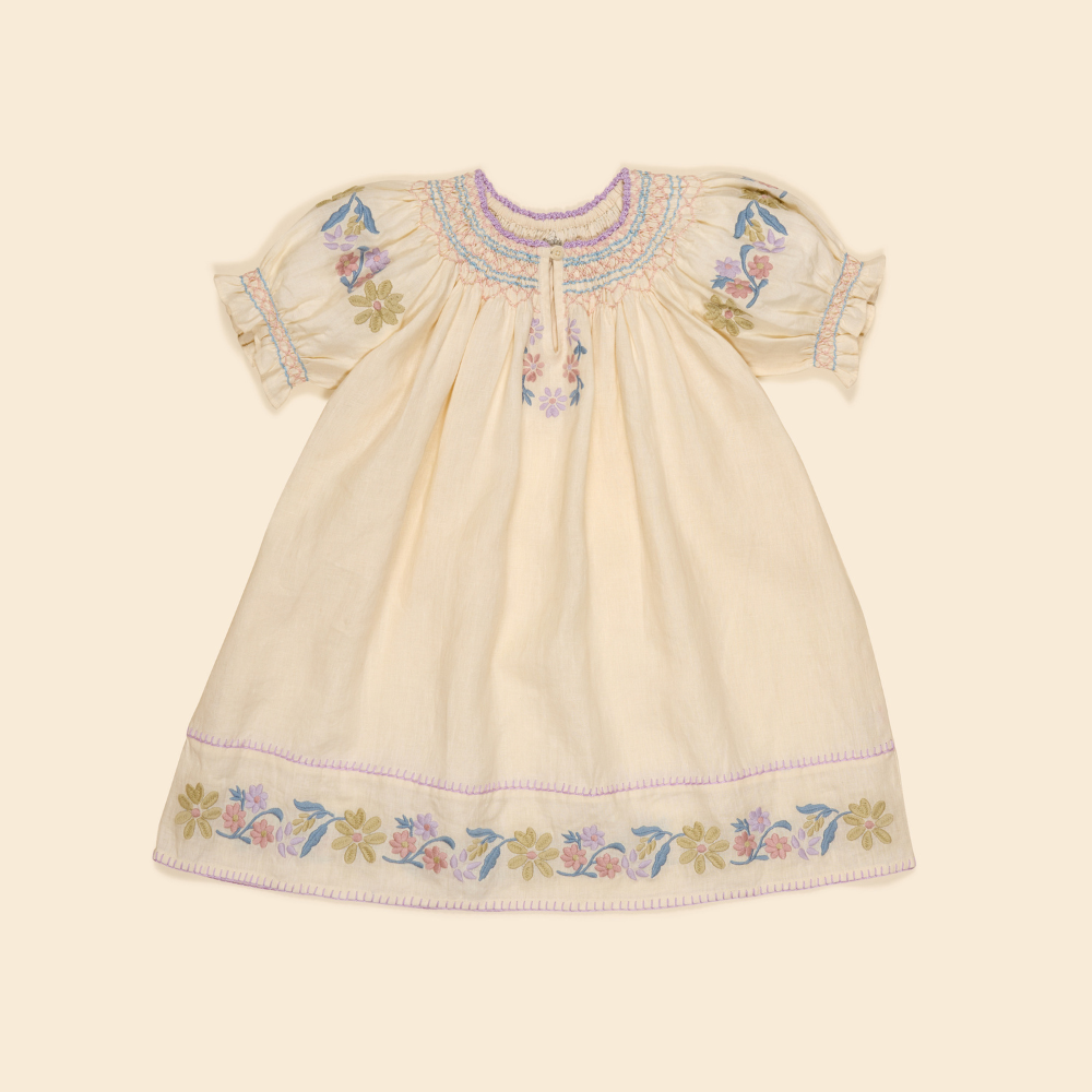 Apolina Verna Smock Dress, Cream 7-9y Apolina Verna Smock Dress, Cream 7-9y