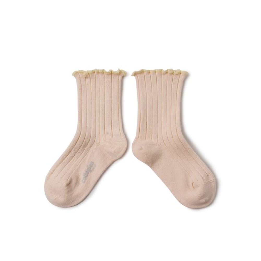 Collegien Delphine Lettuce Trim Ribbed Socks, Sorbet
