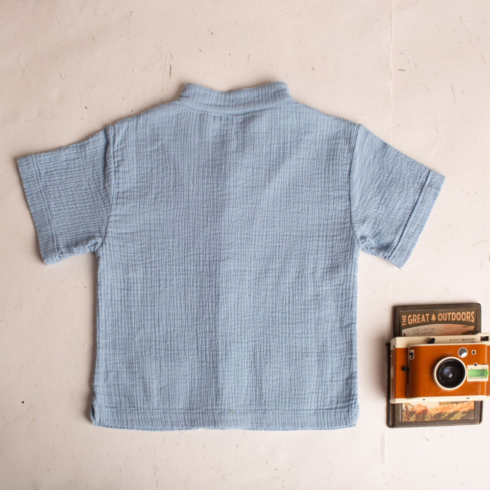 Buy Birinit Petit Blue Bambula Short Sleeve Shirt