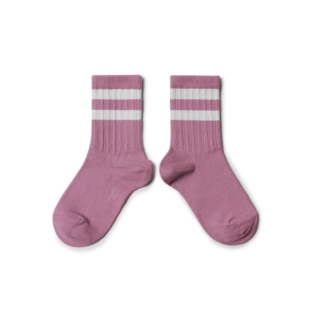 Collegien Nico Ribbed Varsity Crew Socks, Rose Bonbon