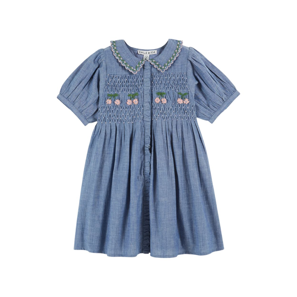 Emile et Ida Hand Embroidered Smocked Dress, Chambray