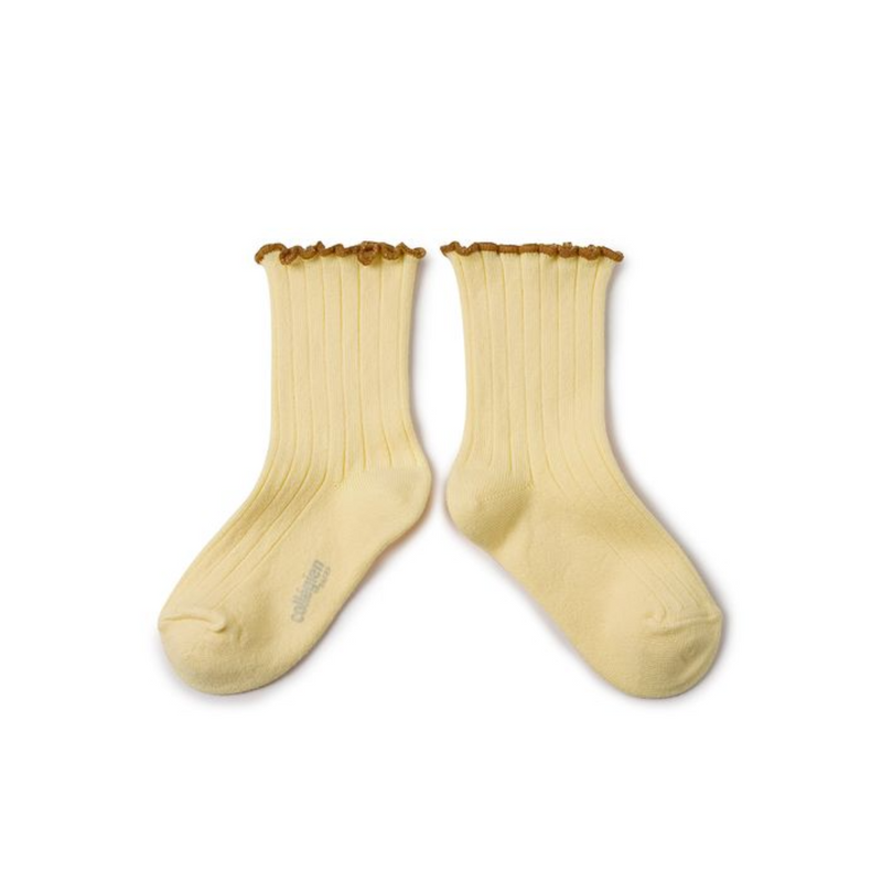 Collegien Delphine Lettuce Trim Ribbed Socks, Vanille
