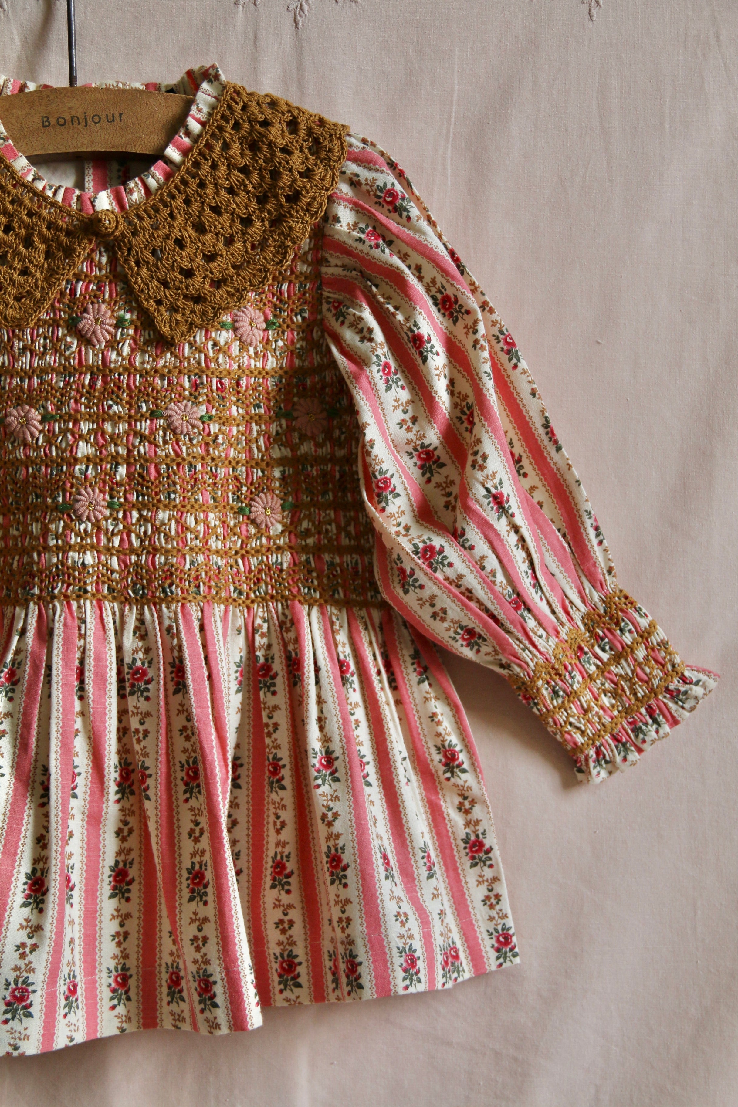 トップス Bonjour diary HANDSMOCK BLOUSE 6y Bonjour Diary Handsmock Blouse with Crochet Collar, Black