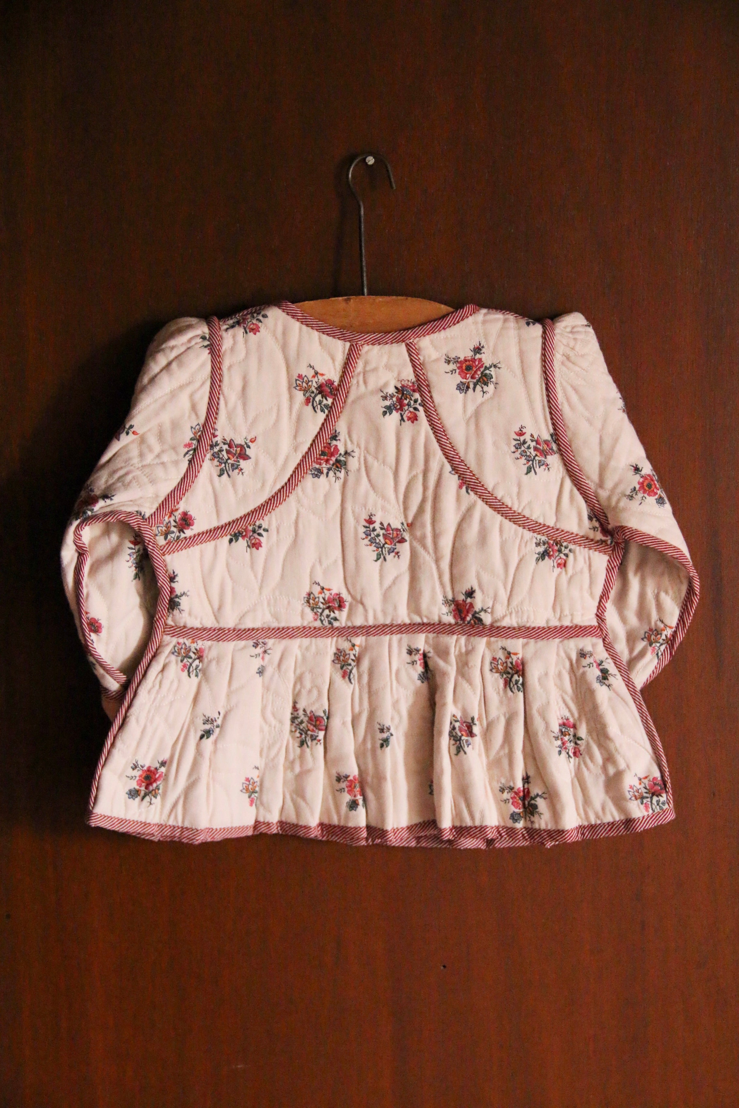 Bonjour Diary Quilted jacket, Denim Garden flowers print Red