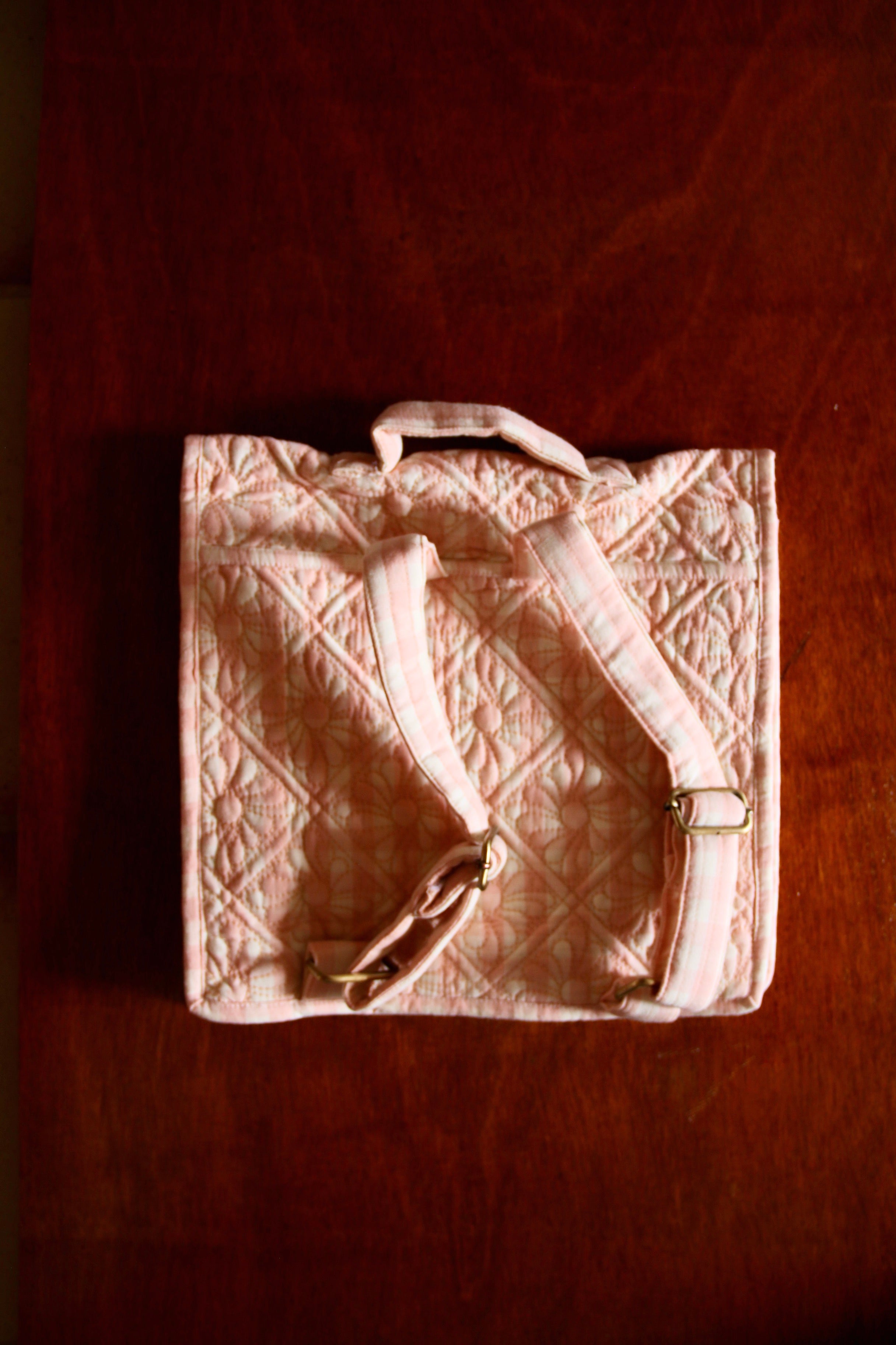 Bonjour Diary Quilted school bag, Pink vichy front & piping