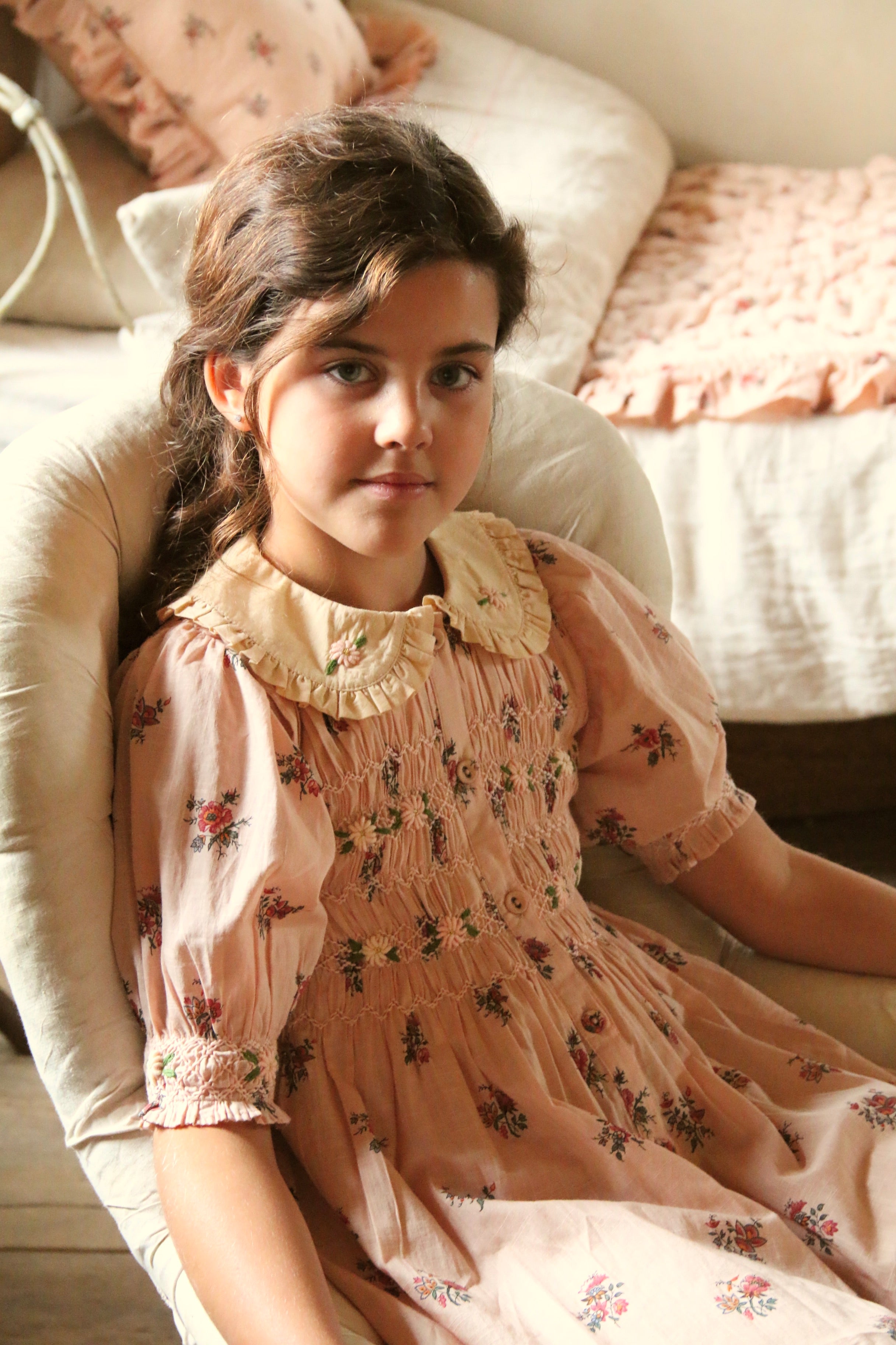 ワンピース Bonjour diary Tunique Blouse 2y Bonjour Diary Romantique tunique, Pink garden flowers print cotton
