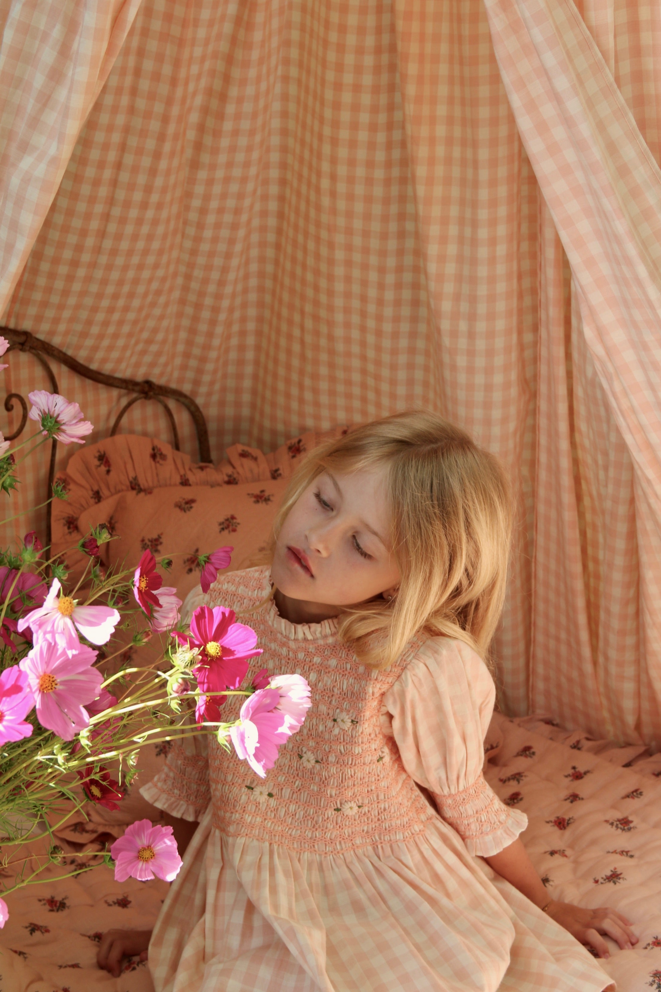 Bonjour Diary Handsmocks blouse, Pink vichy – Tinyapple