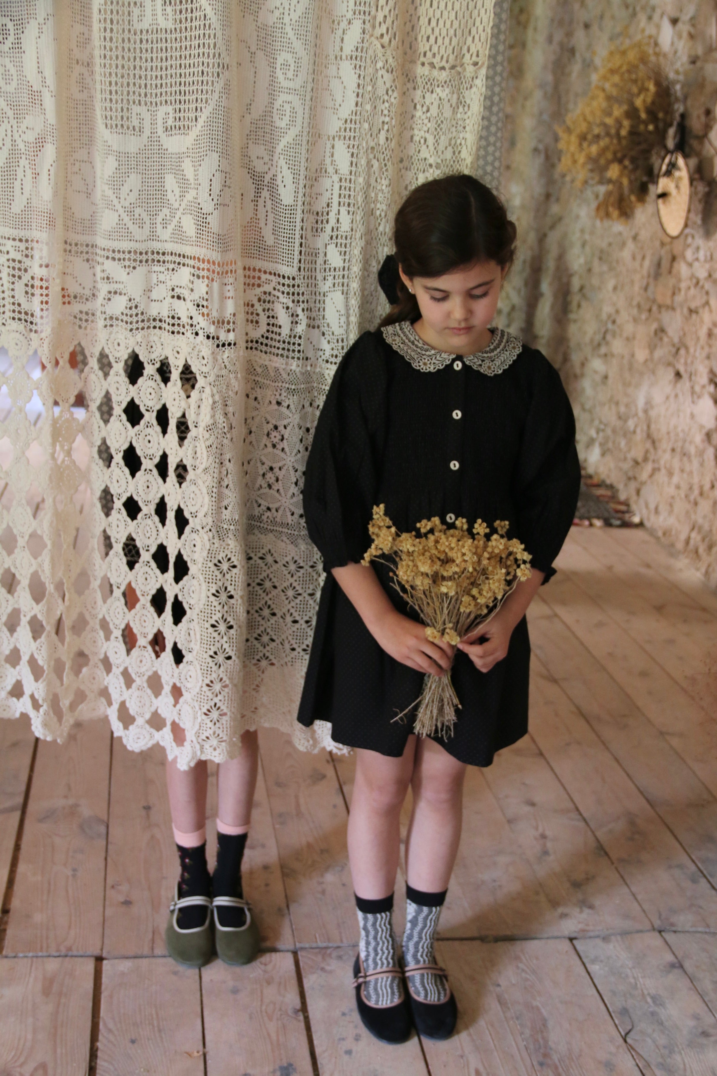 トップス Bonjour Diary Tunique velours noire 6Y Bonjour Diary Tunique with Hair Clip, Black dot print – Tinyapple