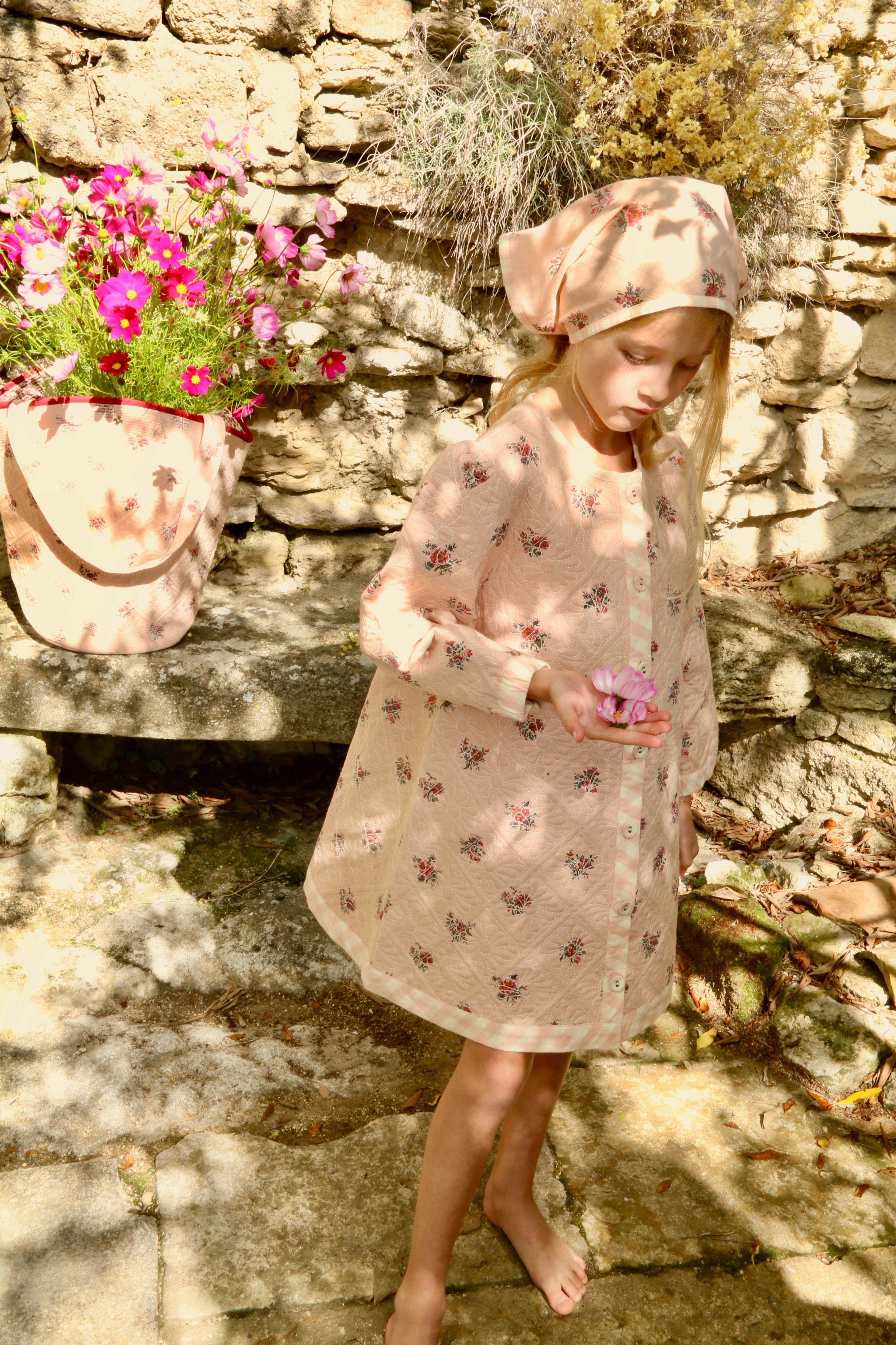 Bonjour Diary Reversible dress coat with triangle scarf, Denim