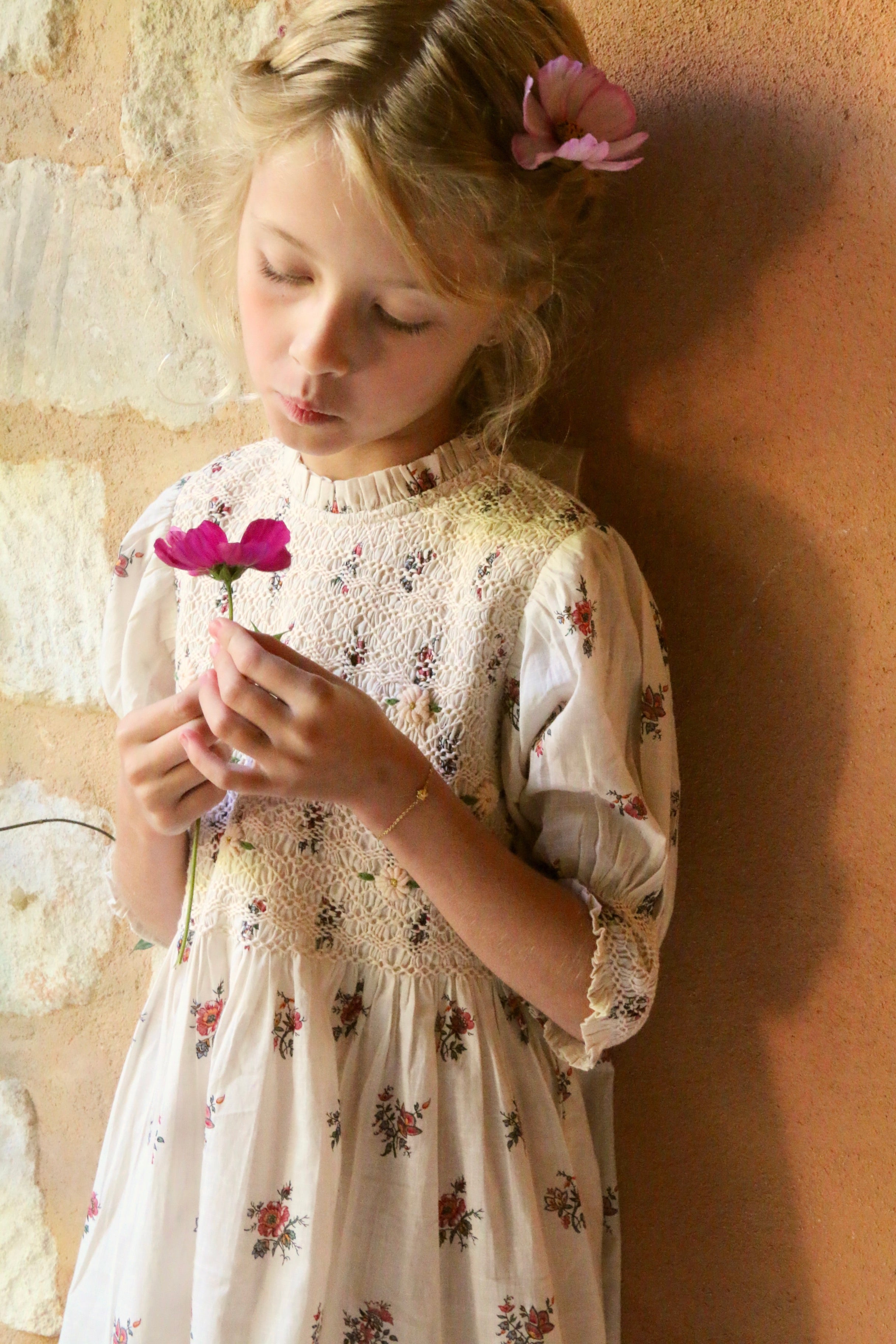Bonjour Diary Handsmocks blouse Garden flowers print, cotton voile