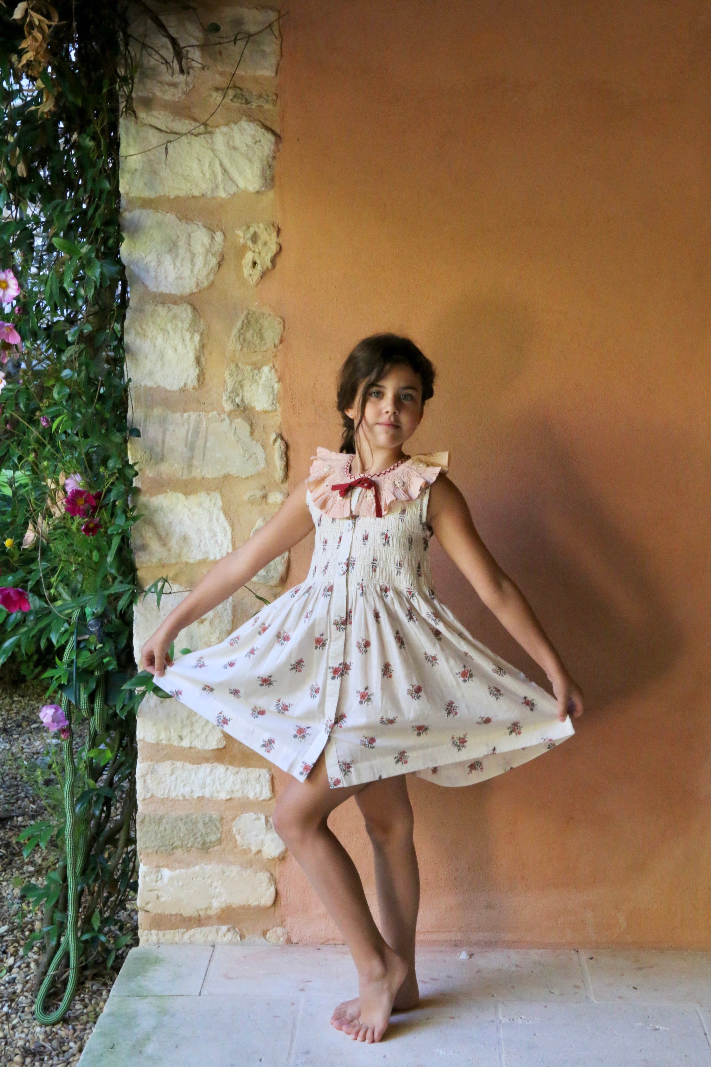 Bonjour Diary Princess dress, Pink garden flowers print cotton