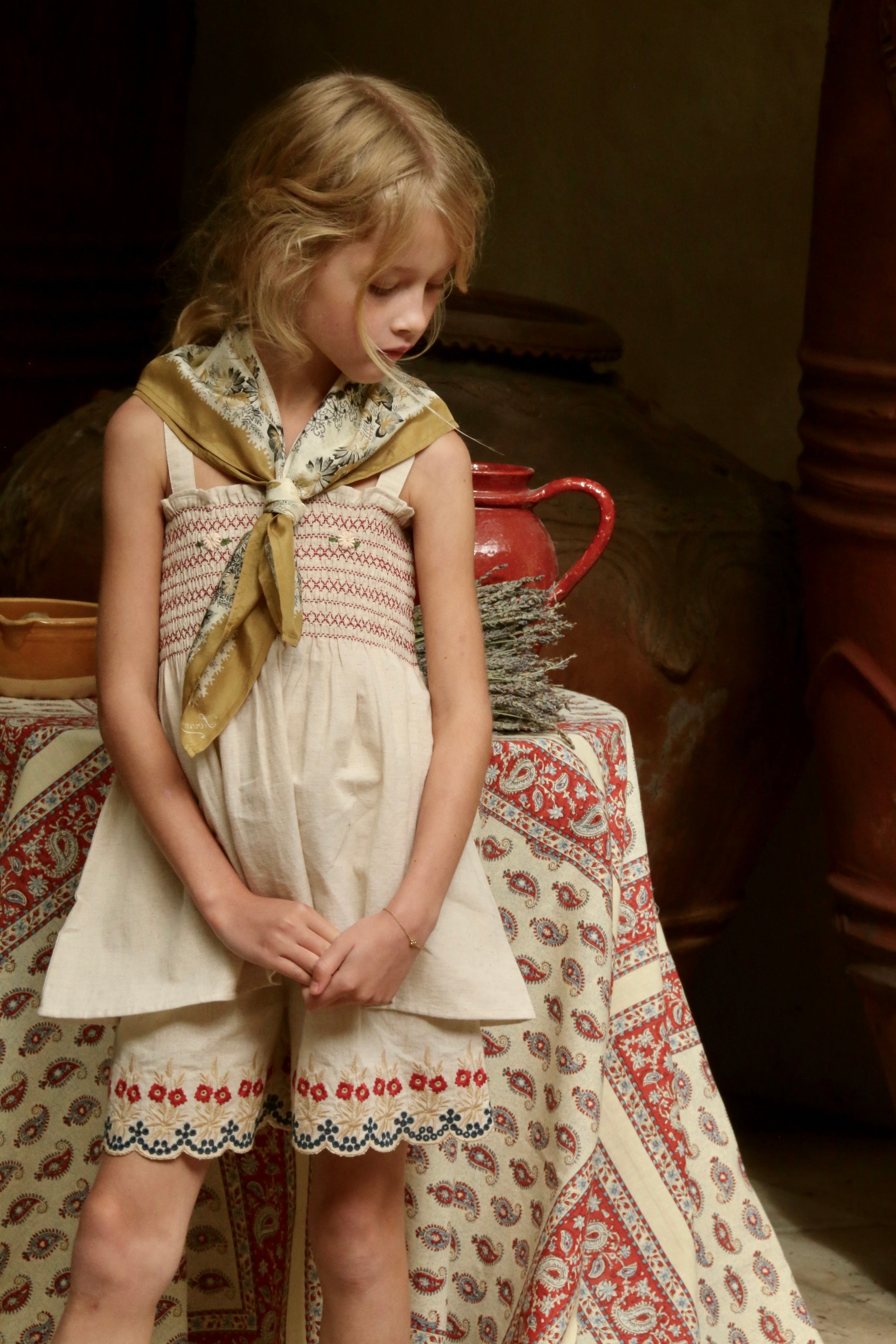Bonjour Diary Shorts & top set, Natural cotton flex with multi