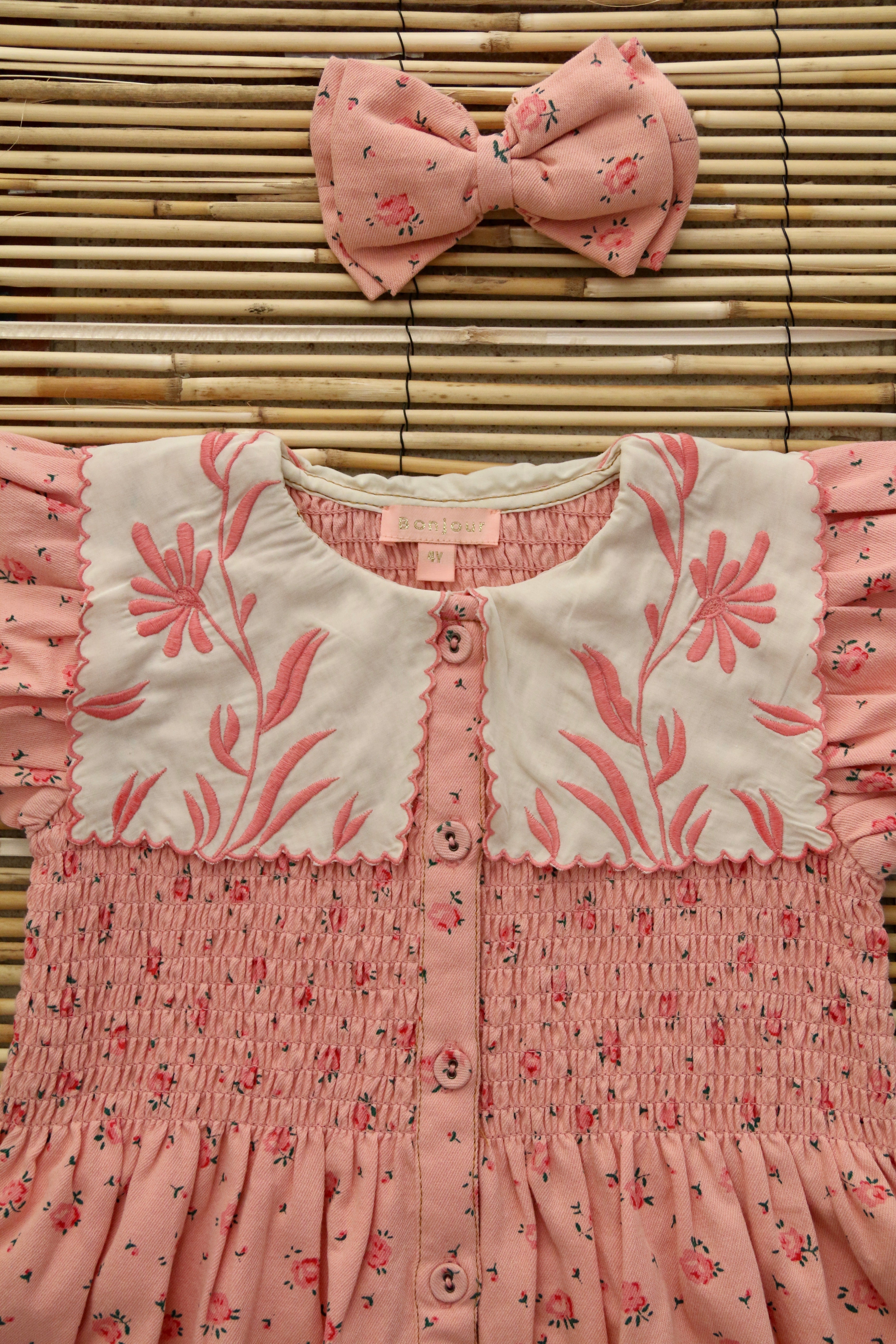 Bonjour Diary Tunique with emb collar & Hairclip, Rosa Bloom