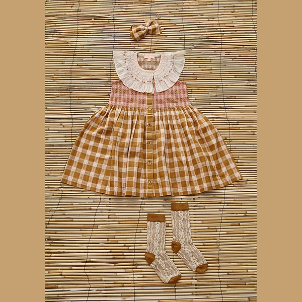 Bonjour Diary Ibiza top + Hairclip, Caramel honeycomb check