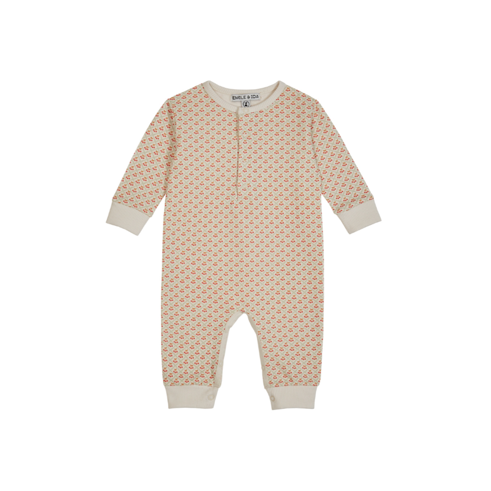Emile et Ida Baby All Over Printed Baby Jumpsuit, Petite Cherry