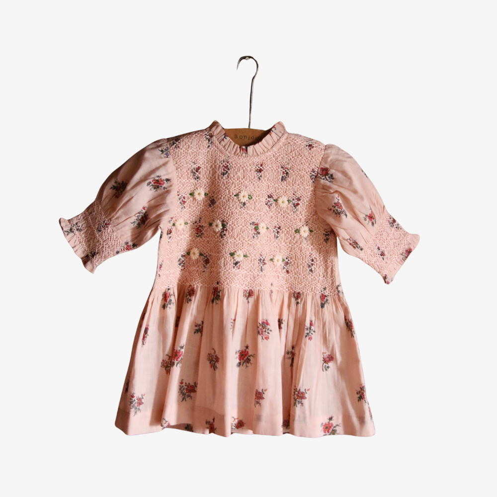 Bonjour Diary Handsmocks blouse, Pink garden flowers print cotton Bonjour Diary Handsmocks blouse, Pink garden flowers print cotton