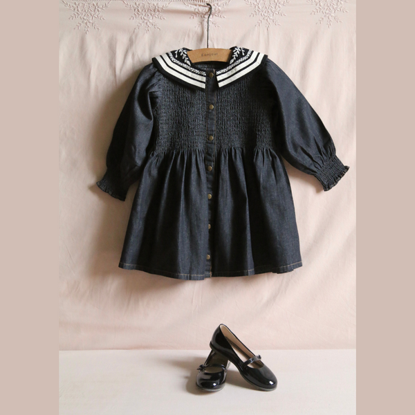 Bonjour Diary Tunique with Sailor Collar, Black denim