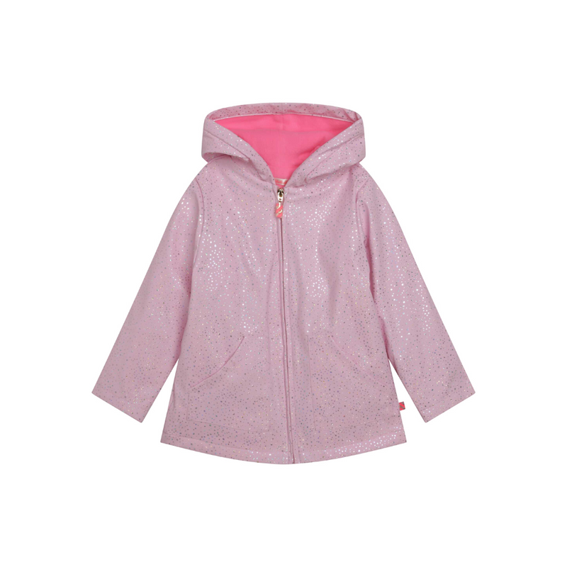 Billieblush Hooded Raincoat with Glittery Dots AOP & B Logo on Back, Pink