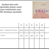 Bonjour Diary Quilted Skirt, Ecru Dots on Brown Size Chart