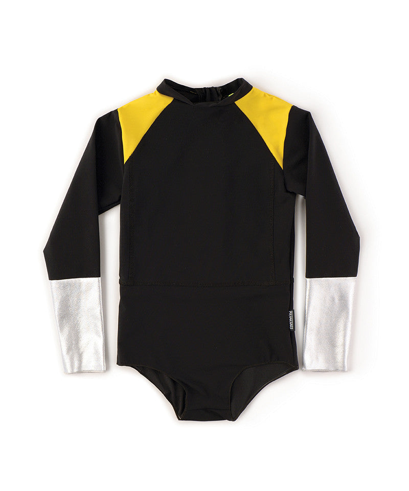 NU2639 Tricolor Long Sleeved Swimsuit, Black