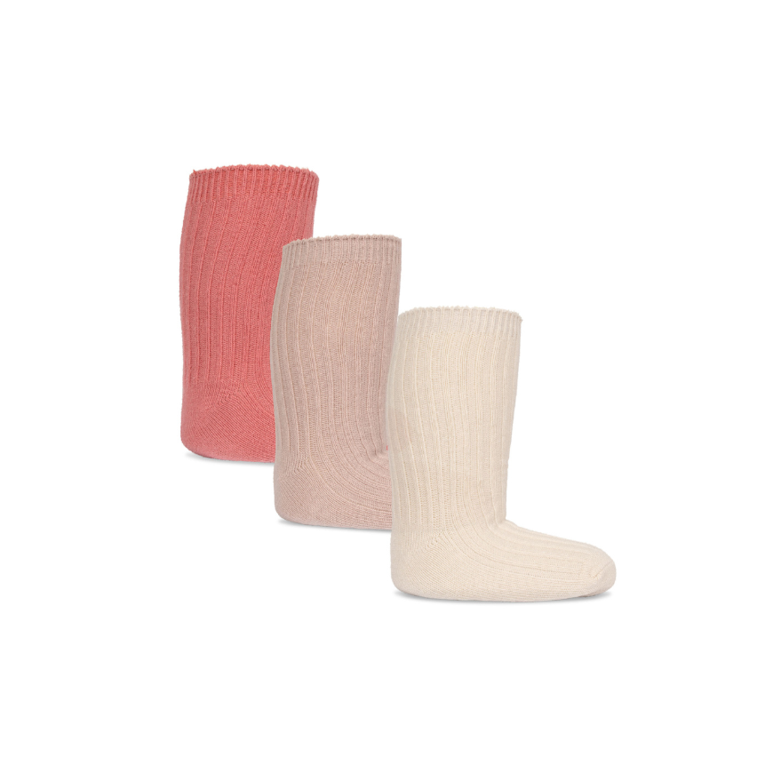 Konges Sloejd 3-Pack Rib Socks - Desert Rose/Cream Rose/Rose