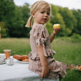 NOTHING BUT AMOR Embroidered Daisy Set with Skirt, Brown