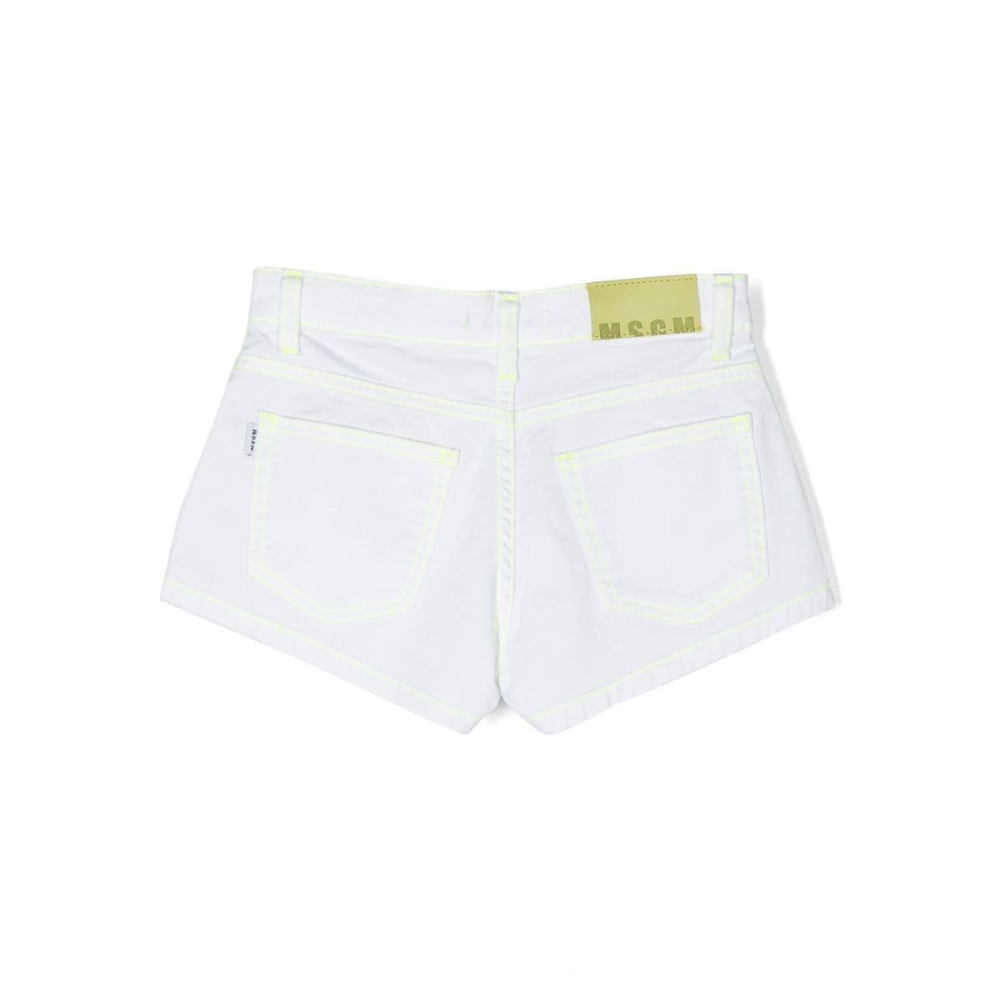Shop MSGM Contrast Stitching Denim Shorts, White - Tinyapple