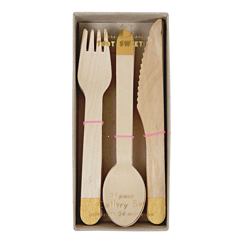 WOODEN cutlery set - GOLD