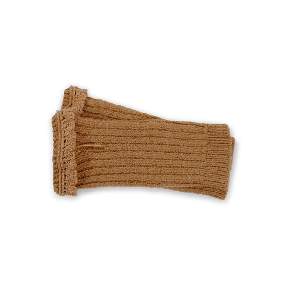 Collegien Mady Ribbed Merino Wool Mittens with Lace, Caramel au Beurre Sale