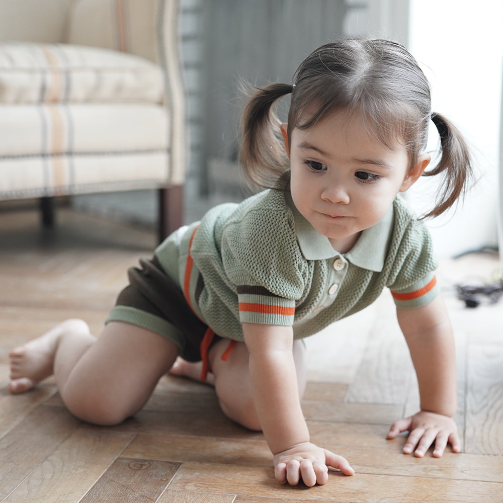 Buy Mes Kids Des Fleurs Shorts with pompom,  Dark Khaki