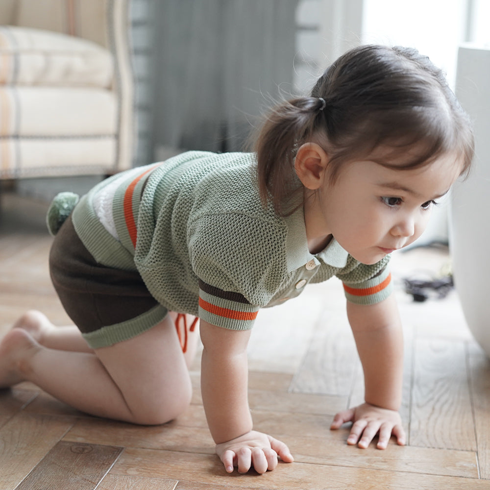 Shop Mes Kids Des Fleurs Shorts with pompom,  Dark Khaki
