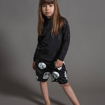 Black Rowdy Masks Surf Shorts for girl
