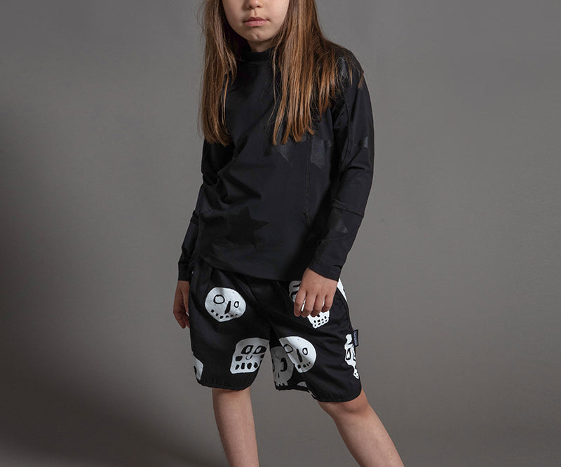 Black Rowdy Masks Surf Shorts for girl