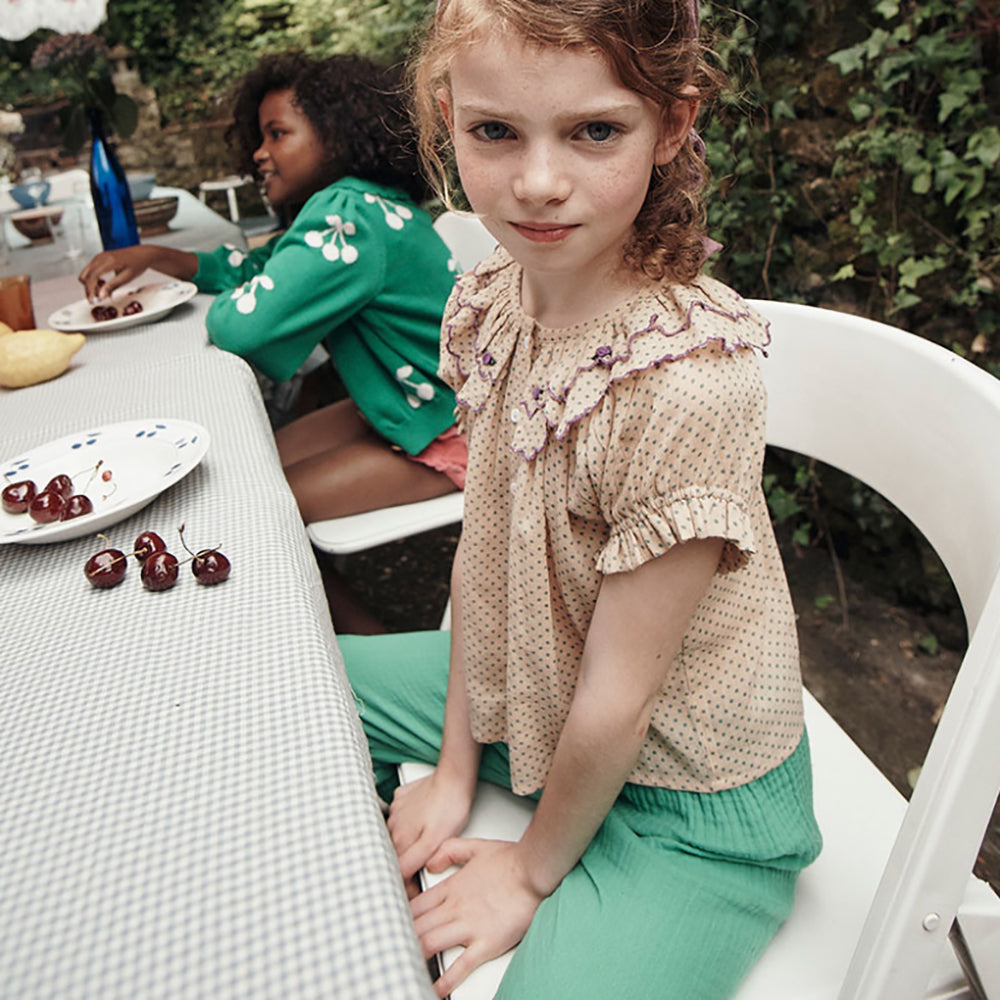 Emile et Ida Blouse Double Col Brode, Pois Vert for girls